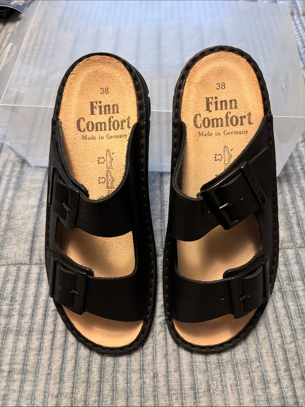 Finn Comfort Black Double-Strap Buckle Sandals